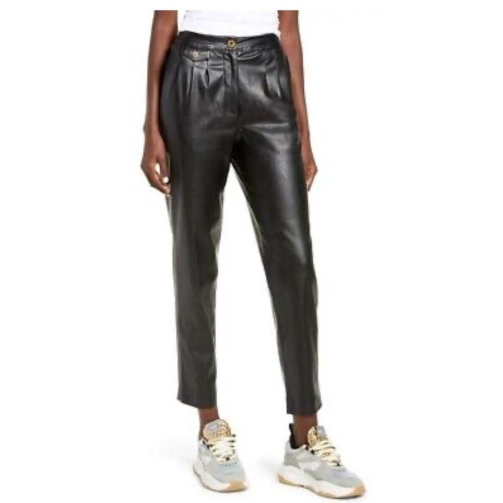Blank NYC Faux Leather Pleated Trouser‎ Highwaist Ankle Pants sz 25/2 NWOT